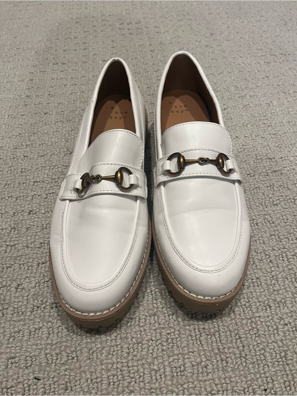 White Leather Bit Loafers -